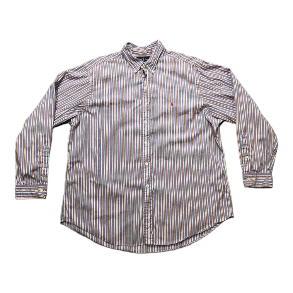 Men's Ralph Lauren Classic Fit Blue Red Striped Long Sleeve Shirt 17.5 34/35